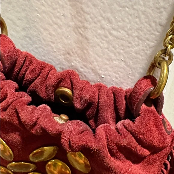 Burgundy Fringe Bag with Gold Accents by Jerome Dreyfuss - Picture 4 of 5
